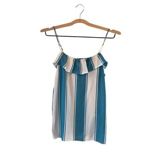 Old Navy Striped Cami Top Ruffle Adjustable Straps Casual Blue White Size‎ M